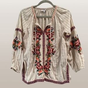 Johnny Was Juliene Peasant Top Workshop‎ Women's Embroidered Floral Cotton XS